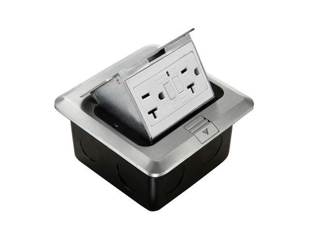 Pop Up Floor Electrical Outlet Kitchen Countertop UL Listed Pop Out GFCI Receptacle Box Cover with Waterproof Socket 20A Silver