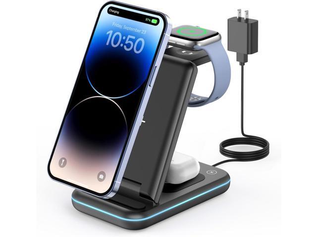 GEEKERA 3 in 1 Wireless Charging Station, Foldable Wireless Charger Stand for Multiple Apple Devices for iPhone 16 15 14 13 12 11 Pro Max Plus X,...