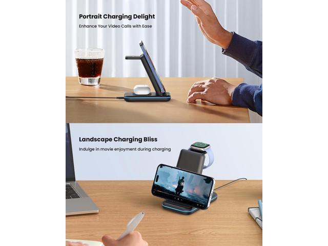 GEEKERA 3 in 1 Wireless Charging Station, Foldable Wireless Charger Stand for Multiple Apple Devices for iPhone 16 15 14 13 12 11 Pro Max Plus X,...