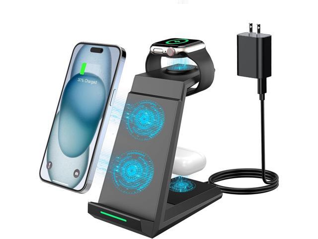 Wireless Charging Station for iPhone - ADADPU 3 in 1 Charger Stand for iPhone 17 16 15 14 13 12 11 Pro Max XR 8 Plus, for Apple Watch...