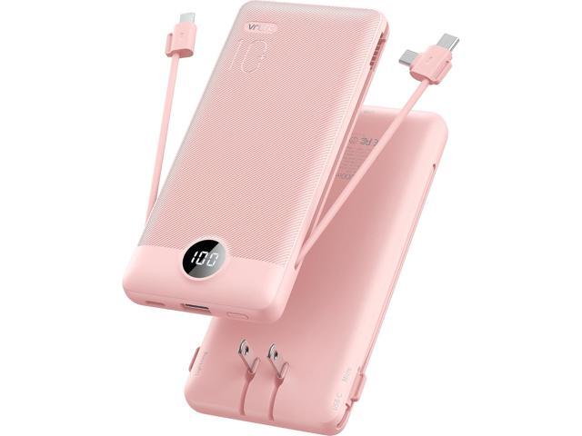 VRURC Portable Charger Built-in Cables and AC Wall Plug, USB C Power Bank 10000mAh, [2023 Upgraded Version] Phone Charger Compact Lightweight.