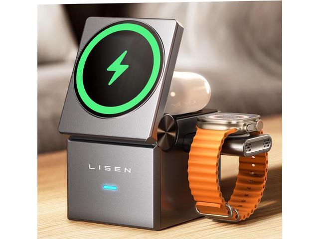 LISEN 3 in 1 Charging Station for Apple, iPhone Charging Cube Station Wireless for Magsafe Charger Stand Cube, Foldable for iPhone 17 16 16e 15 14...