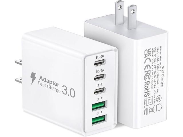 2Pack USB C Fast Charger Block,60W 5-Port USB Wall Charger Brick,2 USB A & 3 USB C PD3.0 Power Adapter Multiport Type C Charging Plug for iPhone...