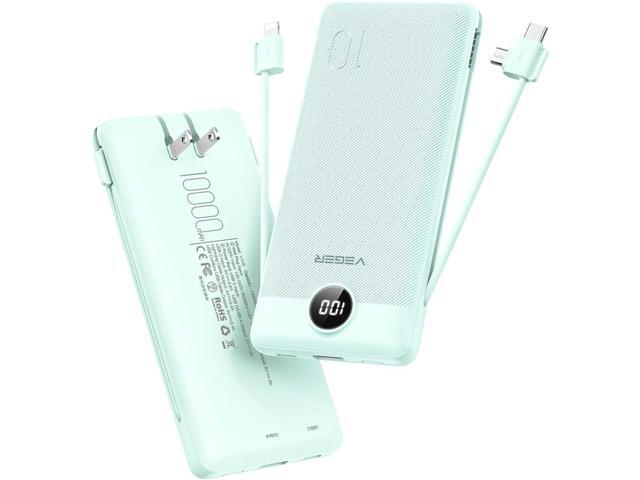 VEGER Portable Charger with Built-in AC Plug and Cables, All in One 10000mAh Ultra Slim Power Bank Travel Essentials, 15W Fast Charging Battery...