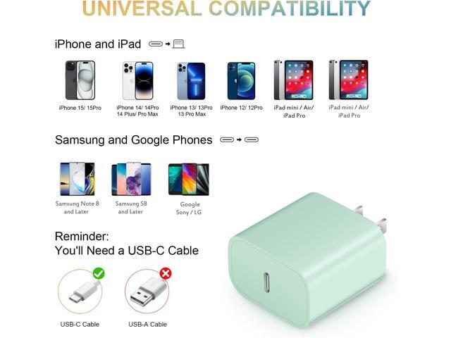 USB C Charger for iPhone 15 Charger Block [2Pack] USB C Wall Charger 20W PD Power Adapter for iPhone 15/14/13/12/11,Xs/X, iPad, Samsung, Google-Green