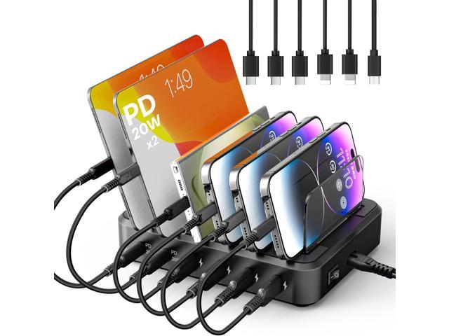 Charging Station for Multiple Devices,65W 6 Port Multi USB C Fast Charger Station with 6 Mixed Charging Cables,Charging Dock Compatible with iPhone...