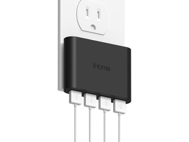 iHome Slim 4-Port USB Wall Charger, AC Pro Multiport Plug Adapter, Phone Charging Block with 4 Ports, Flat USB Wall Adapter for Home & Travel