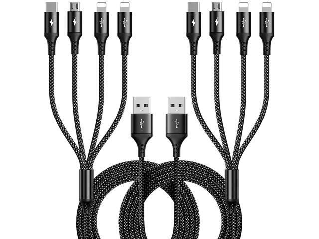 RULUS 4 in 1 Charging Cable [2Pack 4Ft], Fast Charging & Data Sync Multi Phone Charger Cable Nylon Braided USB Charging Cable with Lightning/Type...