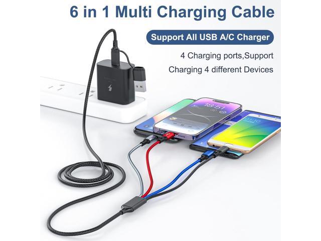 6 in 1 Multi Charging Cable 2Pack-6FT Multi USB Cable 3A Multi Charger Cable Braided Multiple Phone Charger Cable Universal USB A/C Charging Cord...