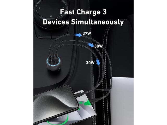 USB C Car Charger, 2Pack 3-Port 67W Dual USB-C & USB-A Phone Car Charger Adapter PD/QC Fast Charging Cigarette Lighter for iPhone 15 14 13 12 11...