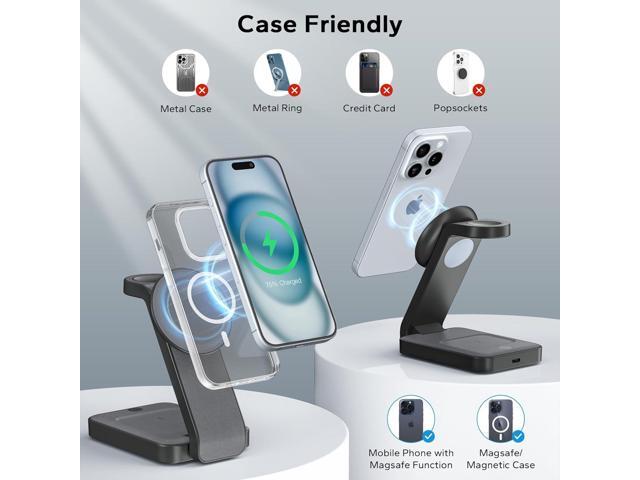 3 in 1 Foldable Wireless Charging Station for MagSafe, Travel Magnetic Charger Stand for iPhone 15 14 13 12 Pro Max, Fast Nightstand Charging Dock...