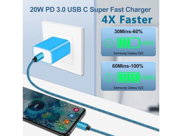 20W USB C Fast Wall Charger with 6ft Type C to C Fast Charging Cable for Samsung Galaxy S25/S25+/S25 Ultra/S24 FE/S23 Ultra/S23+/S21 FE/S21...