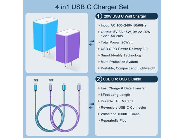 20W USB C Fast Wall Charger with 6ft Type C to C Fast Charging Cable for Samsung Galaxy S25/S25+/S25 Ultra/S24 FE/S23 Ultra/S23+/S21 FE/S21...