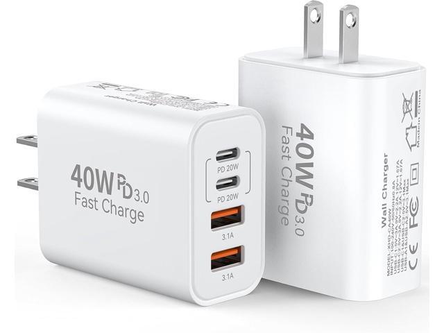 USB C Fast Charger Block,40W 4Port iPhone 17 Type C Charger Fast Charging Block PD Power Adapter+QC 3.0 USB A Wall Charger Plug Type C Brick for...