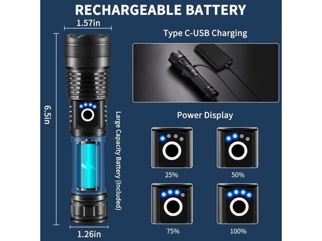 Flashlights High Lumens Rechargeable, 2Pack Rechargeable Flashlights, Super Bright Flashlight, 5Mode Tactical Flashlights High Lumens, LED...