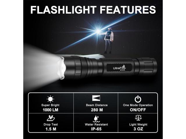 ULTRAFIRE Tactical Flashlight with Holster, Single Mode LED Flashlight 1000 High Lumen Duty Flashlights with Belt Holster and Charger, Bright Small...