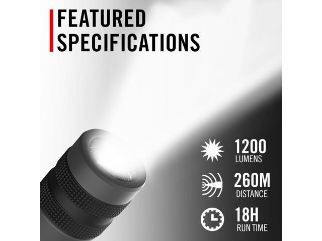 Coast GX20 1200 Lumen Waterproof Alkaline-Dual Power LED Flashlight with Twist Focus, Anti-Roll Cap and Textured Handle - Compatible with 4 x AAA...