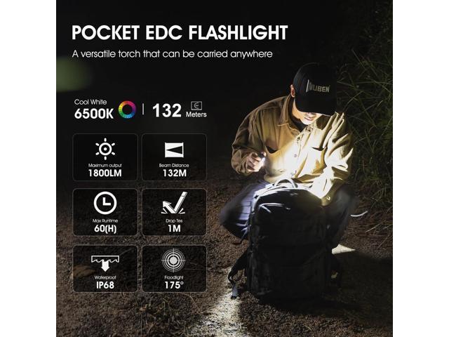 WUBEN E7 1800 Lumen Rechargeable Mini Flashlight with Magnet - Super Bright 6 Modes EDC Flashlight, Typ-C Rechargeable LED; IP68 Pocket Flashlight...