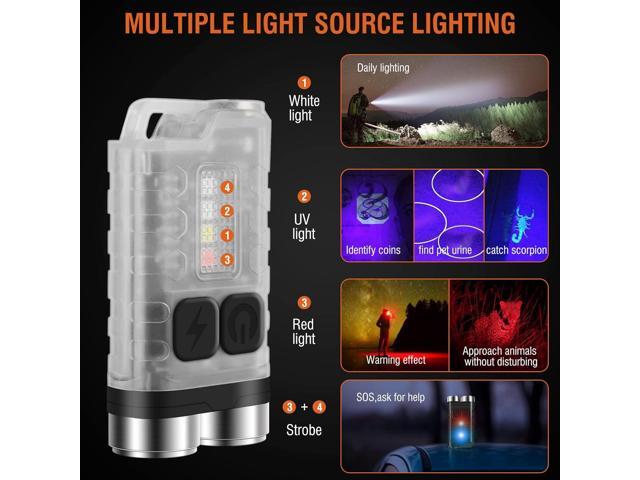 BORUIT V3 Small Powerful EDC Flashlight with Red UV Blue Light -Super Bright 900LM Rechargeable Mini Pocket LED Keychain Flash Light - 10 Mode,...
