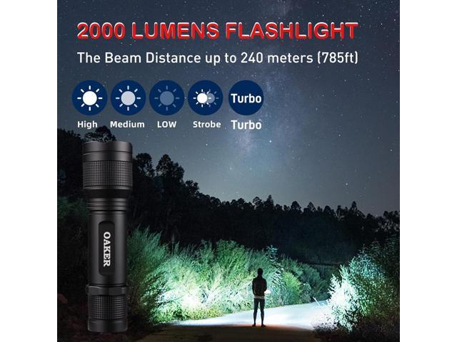 XF2013 USB-C Rechargeable Flashlight 2000 Lumens,5 Light Modes LED Flashlight, Waterproof Hand light for Hiking Camping