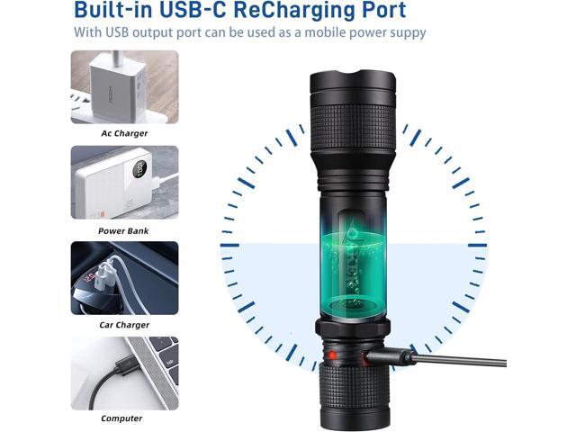 XF2013 USB-C Rechargeable Flashlight 2000 Lumens,5 Light Modes LED Flashlight, Waterproof Hand light for Hiking Camping