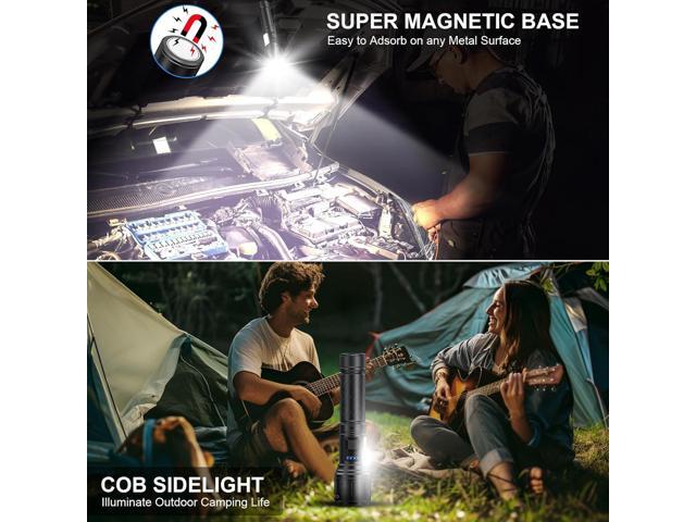 Flashlights High Lumens Rechargeable - 100,000 Lumens Super Bright LED Magnetic Tactical Flashlight with Sidelight 8 Modes Waterproof Powerful...