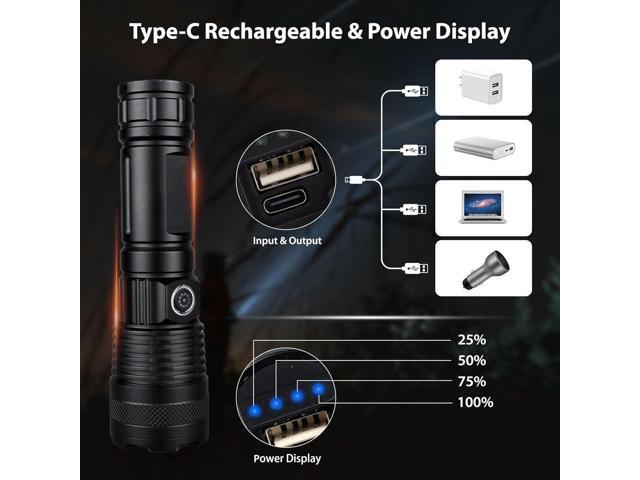 Rechargeable Led Flashlights High Lumens, 250000 Lumens Super Bright Tactical Flashlight, Handheld Powerful Flashlights for Emergencies, Camping,...