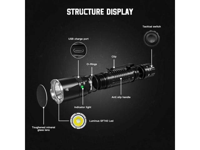 Wurkkos TD03 LED Tactical Flashlight Rechargeable,1800 Lumens IP68 Waterproof EDC Flashlight With Tail Rotary Switch One Click Strobe Flashlight...