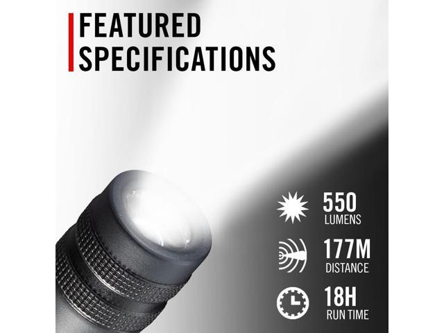 Coast GX10 550 Lumen Compact & Waterproof Dual Power LED Flashlight with Grip-Textured Handle, 4 Light Modes, Twist Focus & Pure Beam Technology