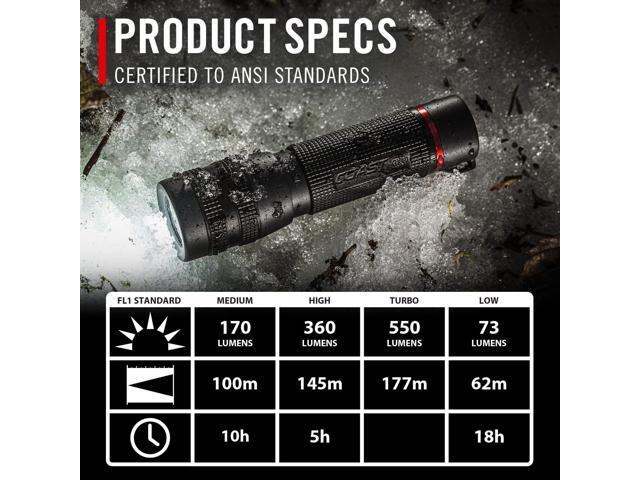 Coast GX10 550 Lumen Compact & Waterproof Dual Power LED Flashlight with Grip-Textured Handle, 4 Light Modes, Twist Focus & Pure Beam Technology