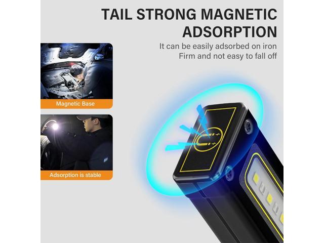 Portable Rechargeable LED Work Light, Mini Magnetic Flashlights for Mechanics with COB Sidelight, Small Multi-Use Waterproof Super Bright Car...