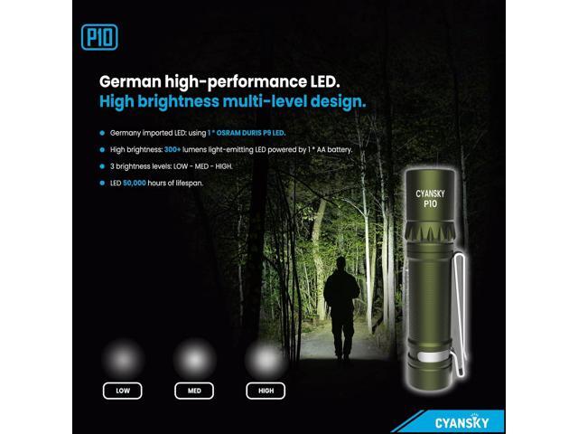 P10 300 Lumens EDC Flashlight,Mini Pocket Flashlight for Camping and Hiking,Tail Switch Small Portable Flashlight,Powered by Single AA Battery,Green