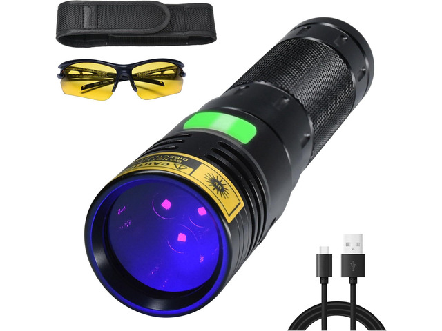 DARKBEAM Flashlight UV 365nm Black Light High Power 3 LEDs USB -C Rechargeable, 20W Mini Woods Lamp Ultraviolet with Filter - Detector for Pet...