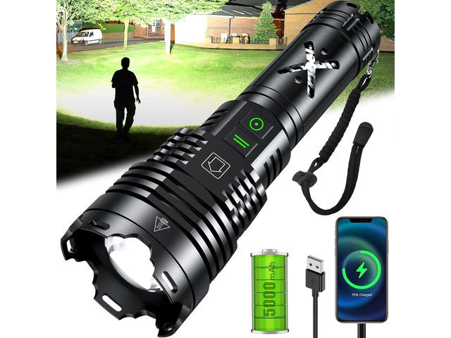 Rechargeable Led Flashlights 100,000 High Lumens,Super Bright Flashlight True,Powerful Tactical Flashlight Up to 24H Long Battery Life Zoomable 6...