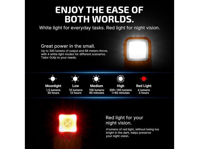 OLIGHT Oclip Rechargeable EDC Flashlight 300 Lumens Dual Light Sources Compact Pocket Clip Light, Convenient USB C Charging, Portable Magnetic for...