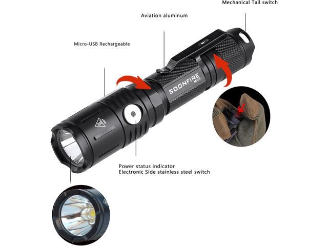 MX65 Tactical Flashlight 1060 Lumens Built-in a Fast Charging Rechargeable LED Handheld Flashlights 5 Brightness Waterproof Flashlight