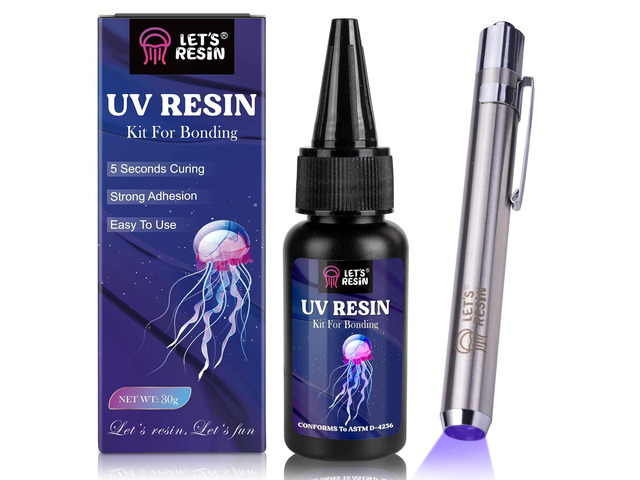 LET'S RESIN UV Resin Kit with Light, Bonding & Curing in Seconds, 30g UV Resin with Flashlight for Welding, Jewelry UV Glue Adhesive for Plastic...