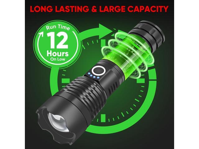 Rechargeable Flashlights High Lumens, High Power LED Flashlight XHP70.2 Powerful Tactical Flashlight with Zoomable Focus, 5 Modes Water Resistant...