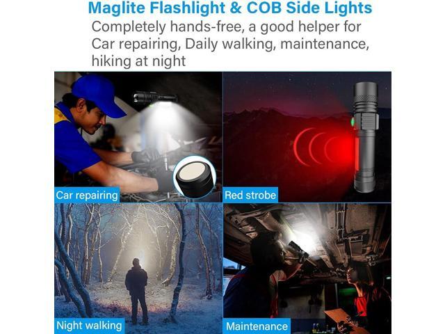 USB Rechargeable Flashlight, LED Magnetic Flashlights Super Bright Tactical Flashlights with Cob Sidelight Waterproof Zoomable 6 Modes USB...