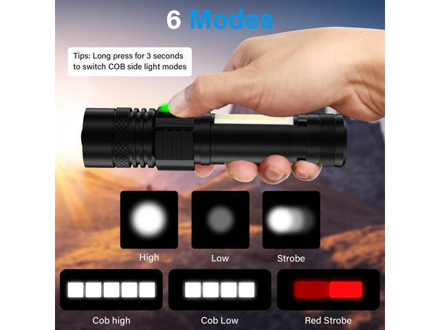 USB Rechargeable Flashlight, LED Magnetic Flashlights Super Bright Tactical Flashlights with Cob Sidelight Waterproof Zoomable 6 Modes USB...