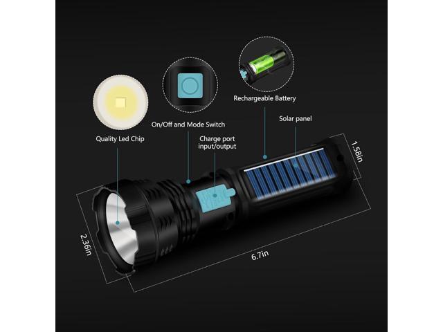 Led Solar Flashlight, 1500 Lumens Led Solar Powered Handheld Rechargeable Flashlights with IP65 Waterproof, 2000mAh Battery for Survival...