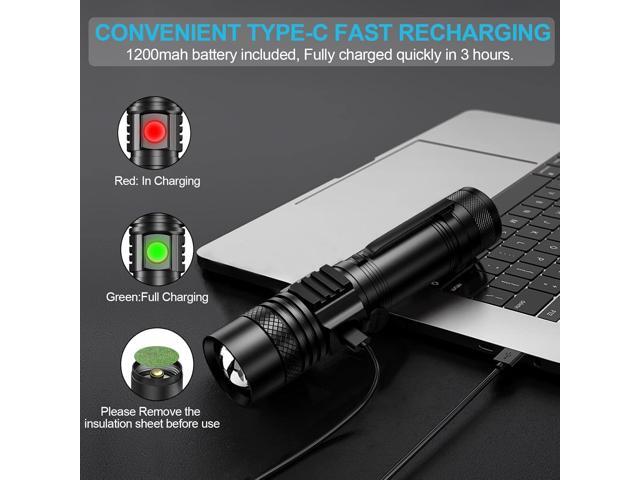 Rechargeable Flashlight, Super Bright LED Flashlight with COB sidelight, Zoomable, Waterproof, 4 Modes, Tactical Flashlight for Camping, Emergency