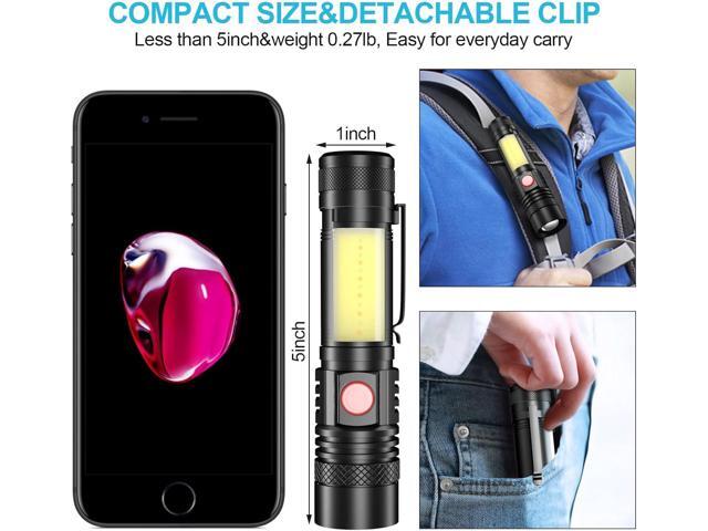 Rechargeable Flashlight, Super Bright LED Flashlight with COB sidelight, Zoomable, Waterproof, 4 Modes, Tactical Flashlight for Camping, Emergency