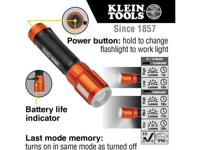 Klein Tools 56412 Rechargeable LED Flashlight with Flood Light, 500 lumens, USB-C Rechargeable, Pocket Clip, Magnet, for Professional Work