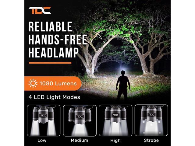 TDC Head Lamp Led Rechargeable Super Bright - USB-C Headlamp for Adults - Head Lights for Forehead - 1080 Lumen Head Flashlight - 10HR Battery for...