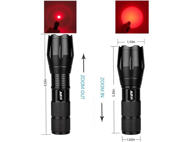 2 Pcs Powerful Red LED Flashlight Single Mode Long Range Red Hunting Light Torch Zoombale, Waterproof Red Torch Best for Astronomy, Aviation, Night...