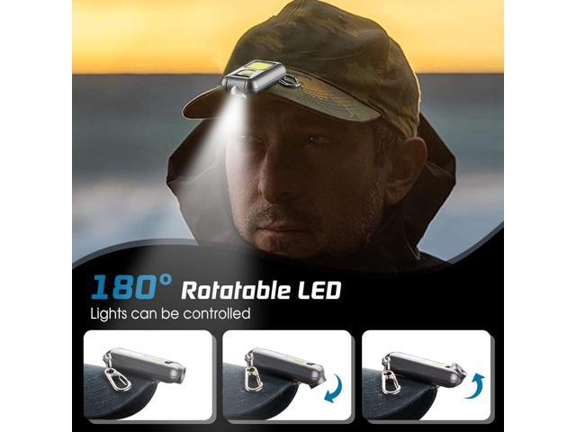 EGUKU LED Small Flashlight, 800Lumens 180°Rotatable Rechargeable COB Keychain Flashlights 5 Modes Bright Mini Portable Pocket Light Clip-on Hat...