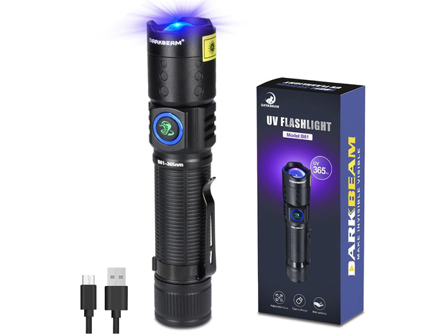 DARKBEAM UV 365nm Flashlight Black Light LED, Ultraviolet Flashlights, Powerful Rechargeable USB -C Woods Lamp, Focusable Water Resistant, Pet...