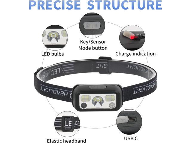 Headlamp Rechargeable, 4 Pack White Red Headlamp Flashlight, Motion Sensor Head Lamp Flashlight, 8 Mode for Outdoor Camping Running Cycling (4 pack)