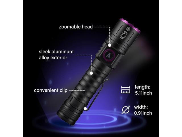 UV Flashlight 365nm, Black Light Flashlight LED, USB Rechargeable UV Light, Blacklight Flashlights for UV Resin Light Curing, Leak Detection and...